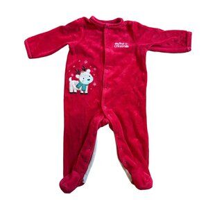 My First Christmas Red Reindeer 9m Infant Velour Footed Sleep & Play Pajamas Lit